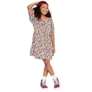 Old Navy Girls Floral Print Puff Sleeves Tiered Swing Dress Size L 10-12